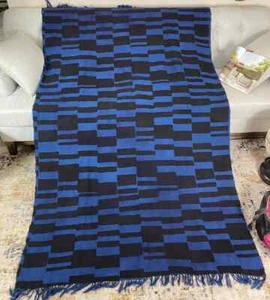 Sami Blue Handmade Mudcloth Segou Blanket Bogolan Textile Bedsheet Boho Decor - Picture 1 of 13