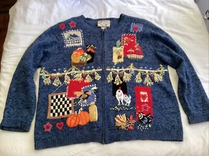 Vintage Heirloom Collectibles Autumn Fall Embroidered Zip Up Sweater Size L - Picture 1 of 15