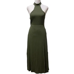 Lulus Malania Green Halter Neck Button Back Slit Front Midi Dress sz XS Trendy - Imagen 1 de 10