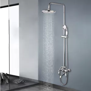 Set Rubinetto Doccia Rotondo 8" Testina Pioggia Ceramica Cromata Portatile Miscelatore Rubinetto - Foto 1 di 17