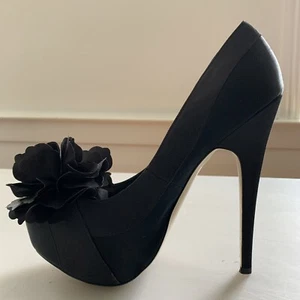 decolte vintage bebe millennial stiletto plateau raso nero punta fiore y2k 9 - Foto 1 di 24