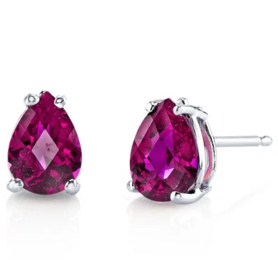 1.88 ct Pear Shape Red Lab-Created Ruby Stud Earrings in 14K White Gold - Image 1 of 4