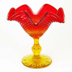 Jeannette Glass Red Amberina Diamond Point Ruffled Compote Dish CADMIUM GLOW - Picture 1 of 9