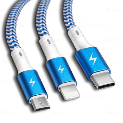 3 in 1 Multi USB Cable Fast Charger Type C Lead For Samsung,iphone,Huawei - Image 1 of 4