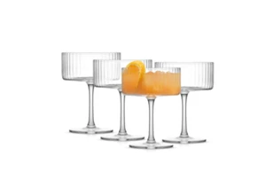 JoyJolt Elle Ribbed Coupe Martini Glasses, Set of 4 - Clear - Picture 1 of 4