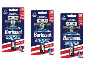 Barbasol Ultra 6 Plus Disposable Razors (3 Count) - Pack of 3 - Picture 1 of 4