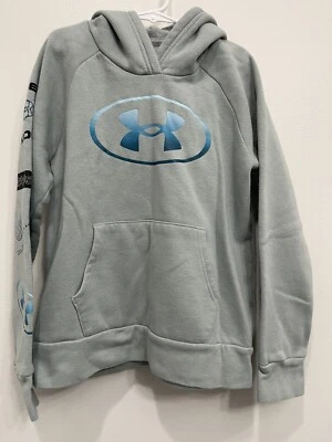 Under Armour Girls Youth Blue Gray Pullover Hooded Sweatshirt Size Medium Cotton - Image 1 of 4