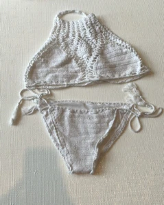 white crochet  two- piece bathing suite  Small - Picture 1 of 5