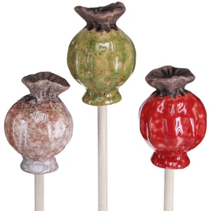 Blumenstecker Holz Keramik Mohn Garten Deko 35cm 6 St - Bild 1 von 4