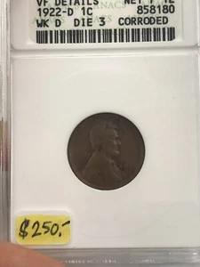 1922-Weak D Wheat Penny ANACS VF Details NET F 12 - Picture 1 of 9