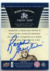 Ralph Guglielmi signed autographed Auto 2013 UD NOTRE DAME IRISH card #6 - Picture 1 of 2