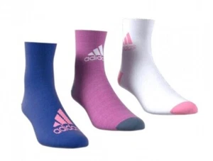 Adidas Kids Girls 3 Pack Crew Socks / White Pink Blue / RRP £12 - Picture 1 of 2