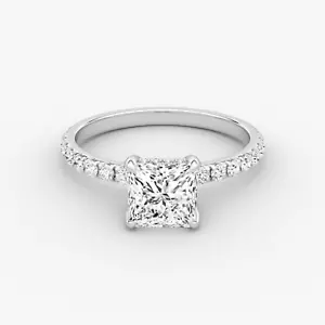 2 Ct Princess Cut Lab Grown Diamond Hidden Halo Engagement Ring 14k White Gold - Picture 1 of 4