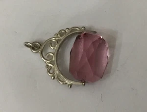 VINTAGE STERLING SILVER 925 ROSE PINK GLASS FILIGREE SWIVEL FOB PENDANT - C - Picture 1 of 7