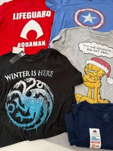 5 Men's T-Shirt Bundle Size L NWT Garfield, Marvel, Aquaman Mixed Brands - Picture 1 of 11