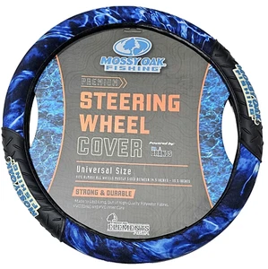 Mossy Oak Fishing Premium Steering Wheel Cover Universal Size Blue Black - Picture 1 of 1