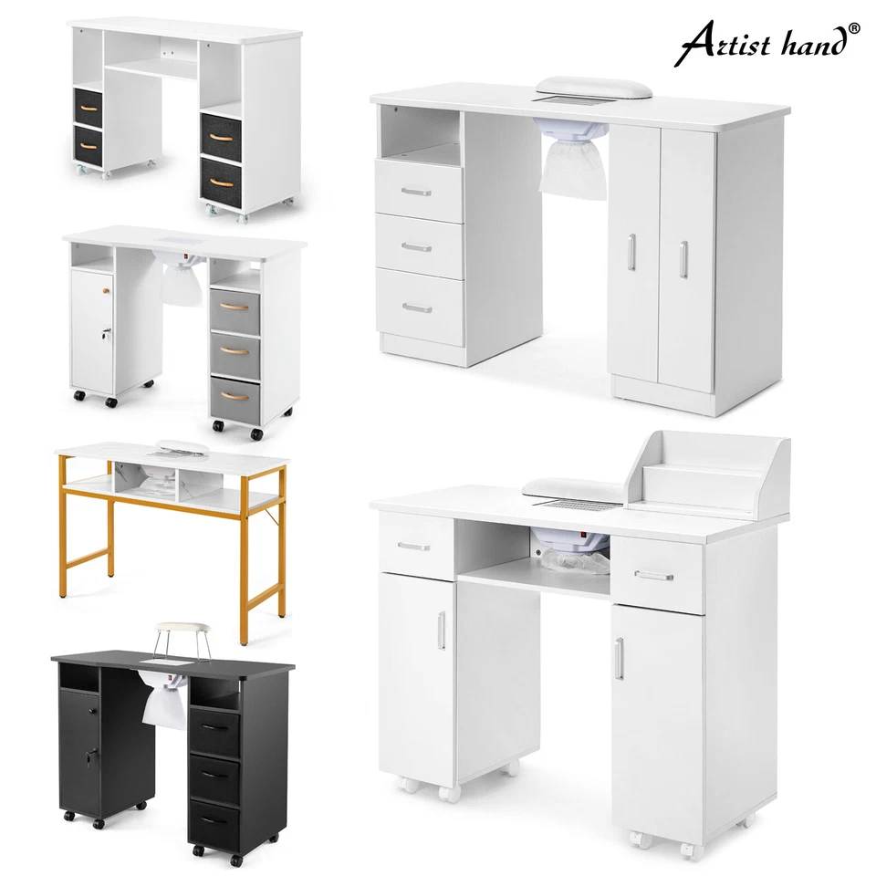 Mesa de manicura de mano de artista negra/blanca escritorio de maquillaje de uñas salón de belleza con almohadilla para muñecas Foto 1 de 1