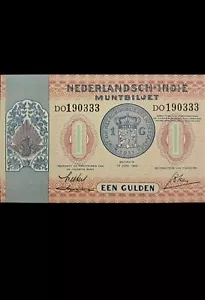 NETHERLANDS INDIES 1 GULDEN 1940 Pick.8a Unc - Picture 1 of 2