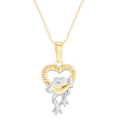 Лягушка в сердце подвеска 18» ожерелье в 14K желтое золото покрытием 925 пробы - Изображение 1 из 4