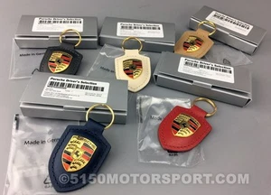 Genuine Porsche Leather Crest Key Chain Ring WAP05009 911 924 993 964 968 944 - Picture 1 of 5