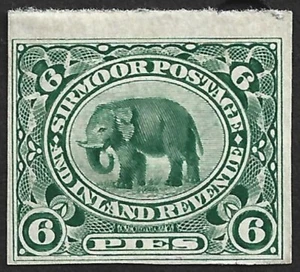 AOP India SIRMOOR STATE 1894-99 Elephant 6p IMPERF SINGLE MNH - Picture 1 of 2