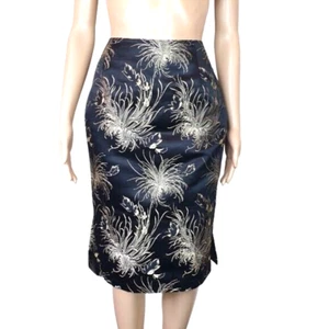 Cue design pencil skirt Silk Sz 10 Floral Jacquard brocade black gold slit NEW - Picture 1 of 6