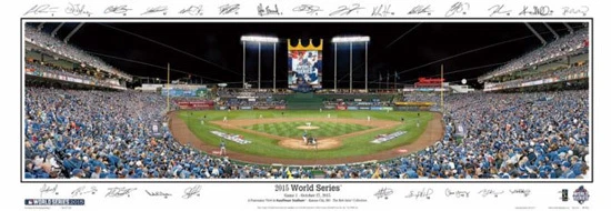 Kansas City Royals 2015 World Series Game 1 Action Panoramic POSTER w/25 SIGS - Image 1 of 1