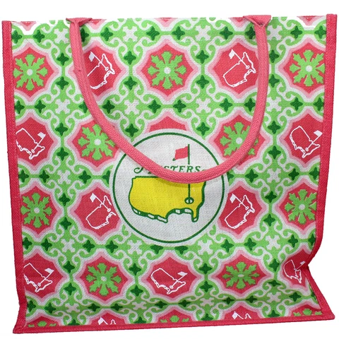 2018 Masters Golf Pink Green White Large Tote Jute Beach Bag AUGUSTA NATIONAL Cover
