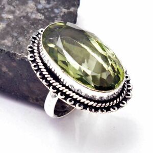 Green Amethyst Ethnic Handmade Ring Jewelry US Size-9 AR 78332
