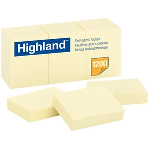 Highland 6539 Self-Stick Notes, 1-3/8 x 1-7/8", Yellow, Pack of 12 Pads - Picture 1 of 1
