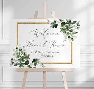 PERSONALISED FIRST HOLY COMMUNION SIGNS, Welcome Sign Pierwszej Komunii Świętej - Picture 1 of 9
