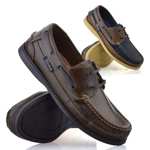 Mens Leather Boat Deck Lace Up Walking Casual Driving Moccasin Loafer Shoes Size - Picture 1 of 32