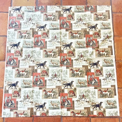 Tela ecuestre de caza vintage 50”x48” jinete de caballos perros acolchado decoración del hogar Foto 1 de 4