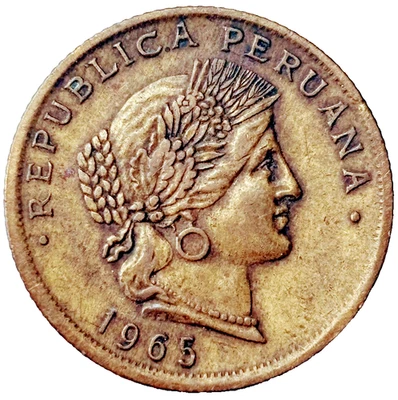 1965 Peru Coin 20 centavos  KM# 221.2b South America Brass Coins Foreign Money - Image 1 of 3