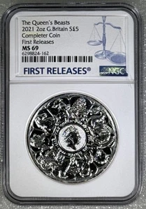 2021 GREAT BRITAIN 2OZ SILVER NGC MS69 QUEEN'S BEASTS COMPLETER COIN - EX THICK - Picture 1 of 2