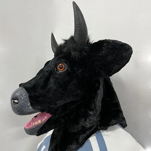 Schwarze Kuh Maske beweglicher Mund Kuhkopf Maske für Karneval Festival Halloween - Bild 1 von 7