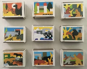 Vintage Juri Miniature Matchbox Wood Toy Block Sets Germany Zoo set of 9 - Picture 1 of 5