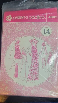 Vintage Patterns Pacifica Long and Short Dress Sewing Pattern #4007  size 14 CUT - Image 1 of 3