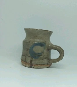 Vintage Studio Art Pottery Rustic Stoneware Mug Cobalt Blue Accent Signed - Picture 1 of 8