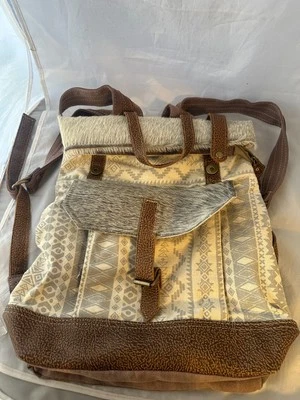 Mochila Myra Bag Virtuoso en lona reciclada y cuero de vaca S-1277 nueva sin etiquetas Foto 1 de 3