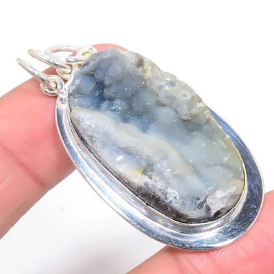 Desert Rose Drusy Gemstone 925 Sterling Silver Handmade Pendant 2.01" T72 - Image 1 of 3