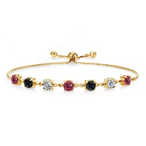 2.95 Ct Pink Tourmaline Black Sapphire 18K Yellow Gold Plated Silver Bracelet - Picture 1 of 3
