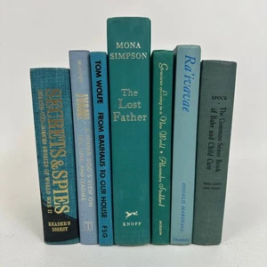 Teal Blue Book Stack Lot of 7 Bookshelf Display Staging Design Home Decor   - Picture 1 of 15