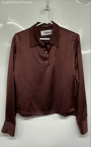 Tahari Womens Brown Silk Long Sleeve Spread Collar Blouse Top Size Small - Picture 1 of 6