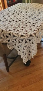 Tovaglia uncinetto copriletto copriletto vintage fatto a mano rettangolare 97” x 75” - Foto 1 di 7