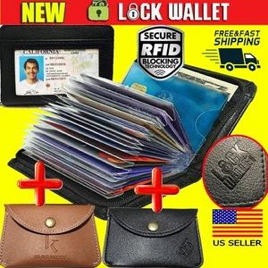 Schloss Geldbörse schmal Herren Damen sicher RFID Schutz Geld Kreditkartenetui Portemonnaie - Bild 1 von 11