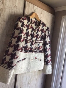 Multicoloured BOULE Tweed Jacket SIZE 14 Fully Lined BOW DETAIL - Picture 1 of 5
