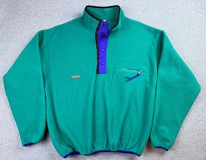 Columbia Vintage Fleece 90s Purple Green Snap Pullover Made USA Men’s XL - Picture 1 of 14