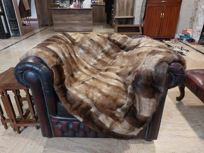 Genuine Real Natural Muskrat Mink Fur Blanket Single Size throw 53"x41" Rug 6794 - Image 1 of 4