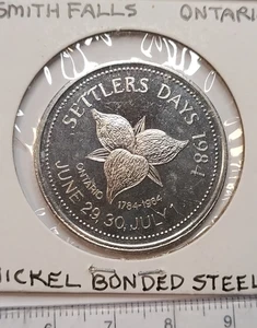 Smith Falls Ontario 1984 ficha de dólar de los días de los colonos prueba como ON214 - Imagen 1 de 3